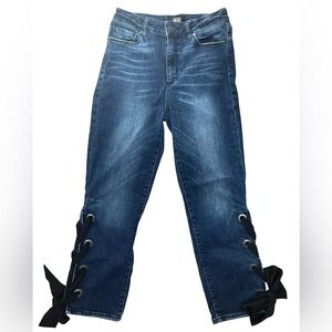 PAIGE Denim High Rise Sarah Straight Black Lace Up Corset Style Sz 28